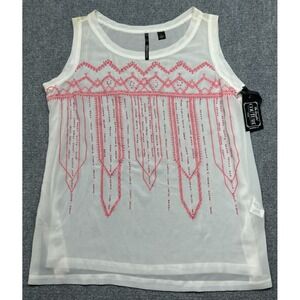 Skyes The Limit Tank Top Womens L White Pink Beaded Beach Break Sheer New